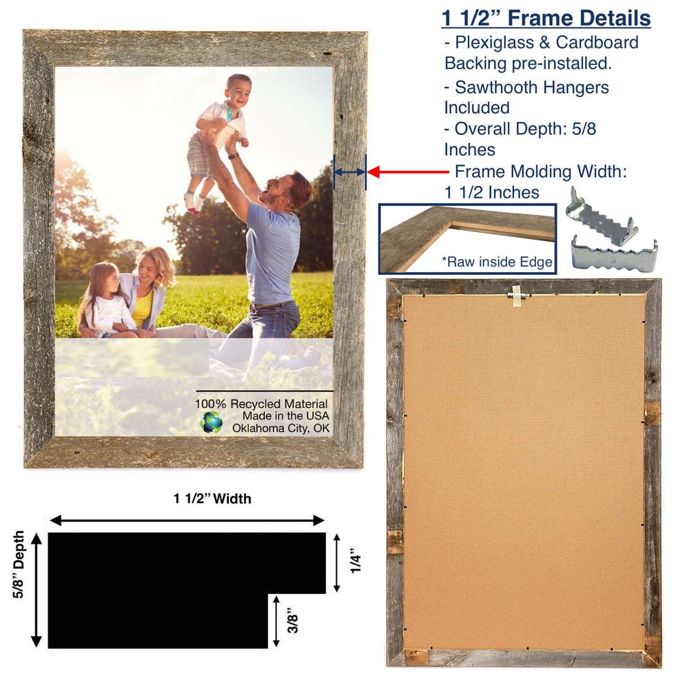 24 x 30 Natural Weathered Grey Picture Frame with Plexiglass Holder - 380260. Picture 5
