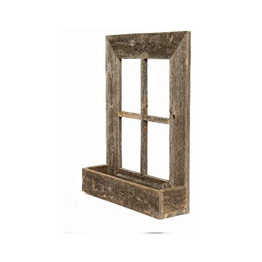 22x18 Rustic Weatered Grey Window Frame with Planter - 380266. Picture 1
