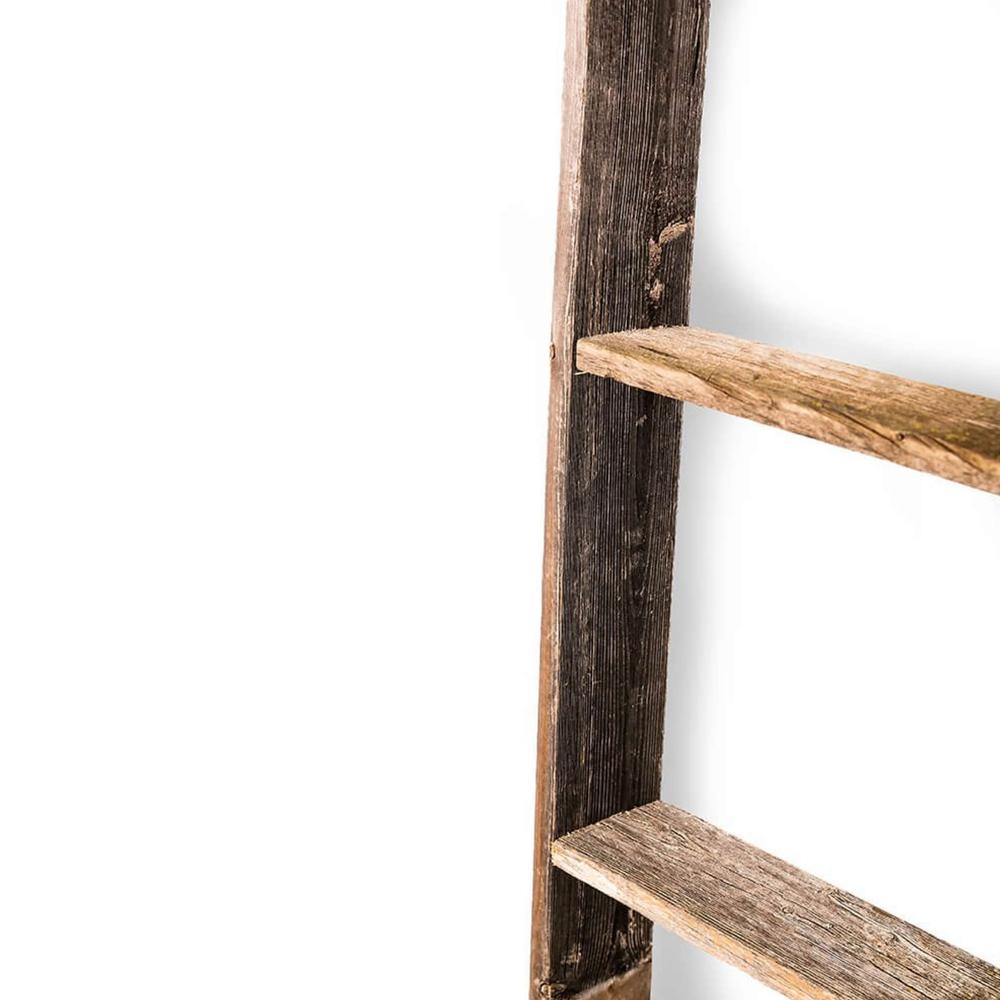 4 Step Rustic Weathered Grey Wood Ladder Shelf - 380324. Picture 3