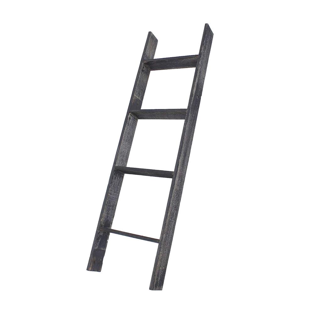 4 Step Rustic Black Wood Ladder Shelf - 380326. Picture 1