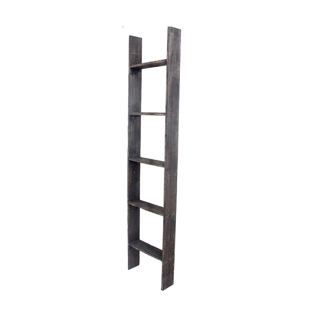 4 Step Rustic Black Wood Ladder Shelf - 380327. Picture 1