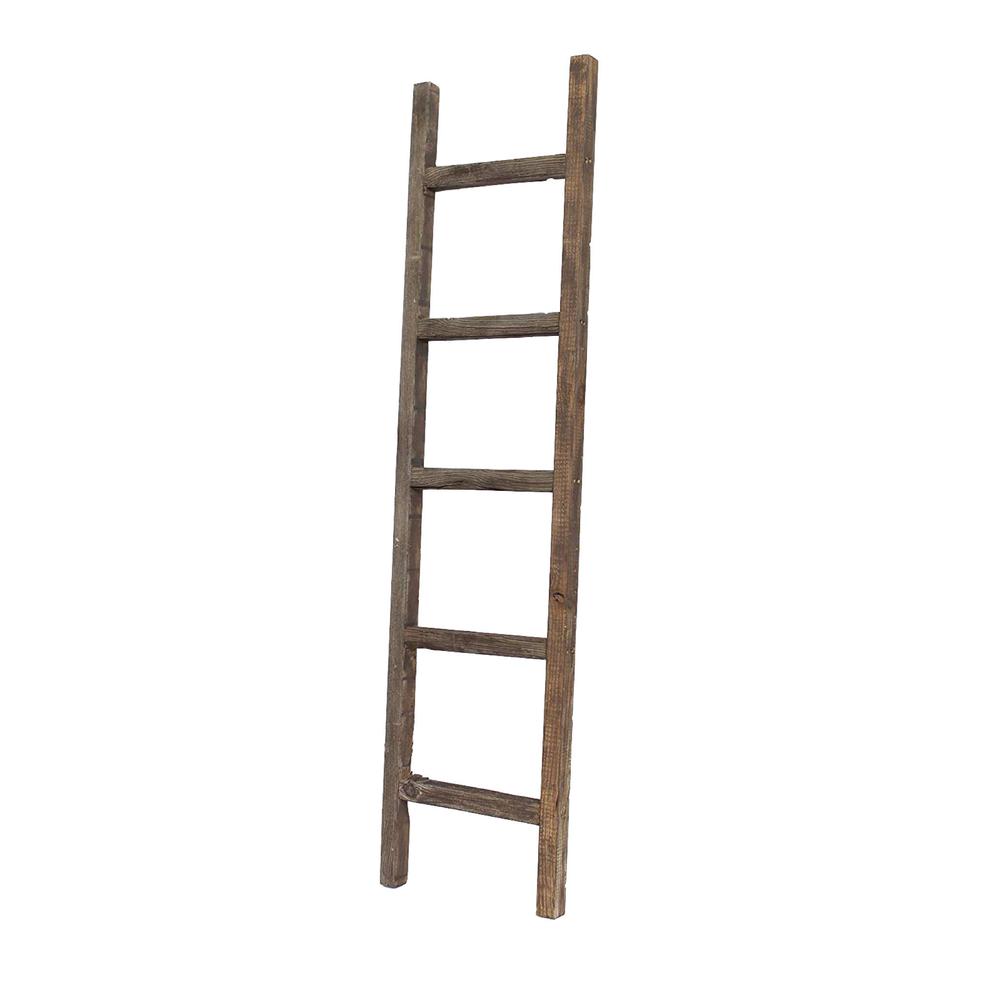 5 Step Rustic Espresso Gray Wood Ladder Shelf - 380328. Picture 1