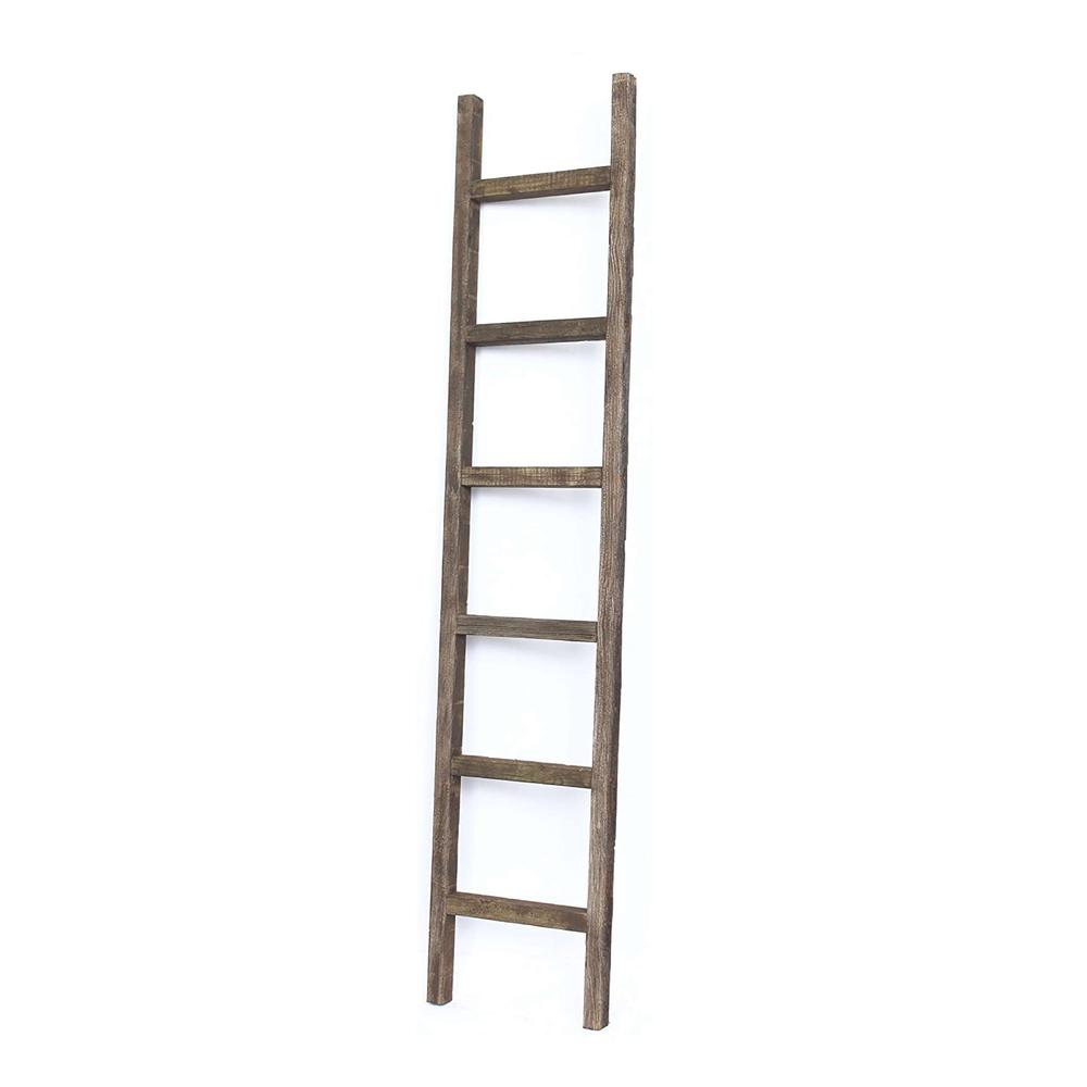 6 Step Rustic Espresso Wood Ladder Shelf - 380329. Picture 1
