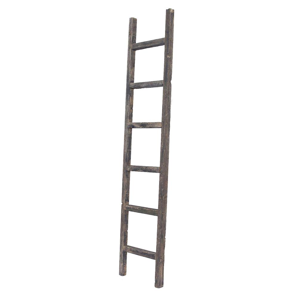 6 Step Rustic Smoky Black Wood Ladder Shelf - 380330. Picture 1
