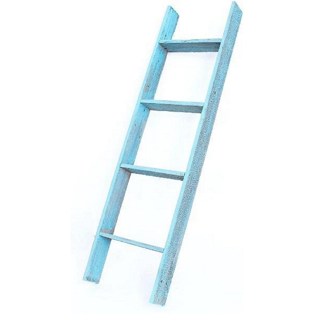 5 Step Rustic Turquoise Wood Ladder Shelf - 380331. Picture 1