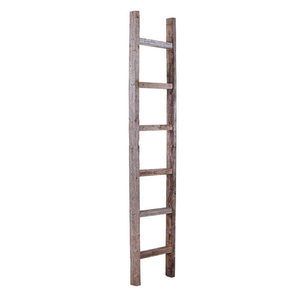 7 Step Rustic Weathered Gray Wood Ladder Shelf - 380332. Picture 1