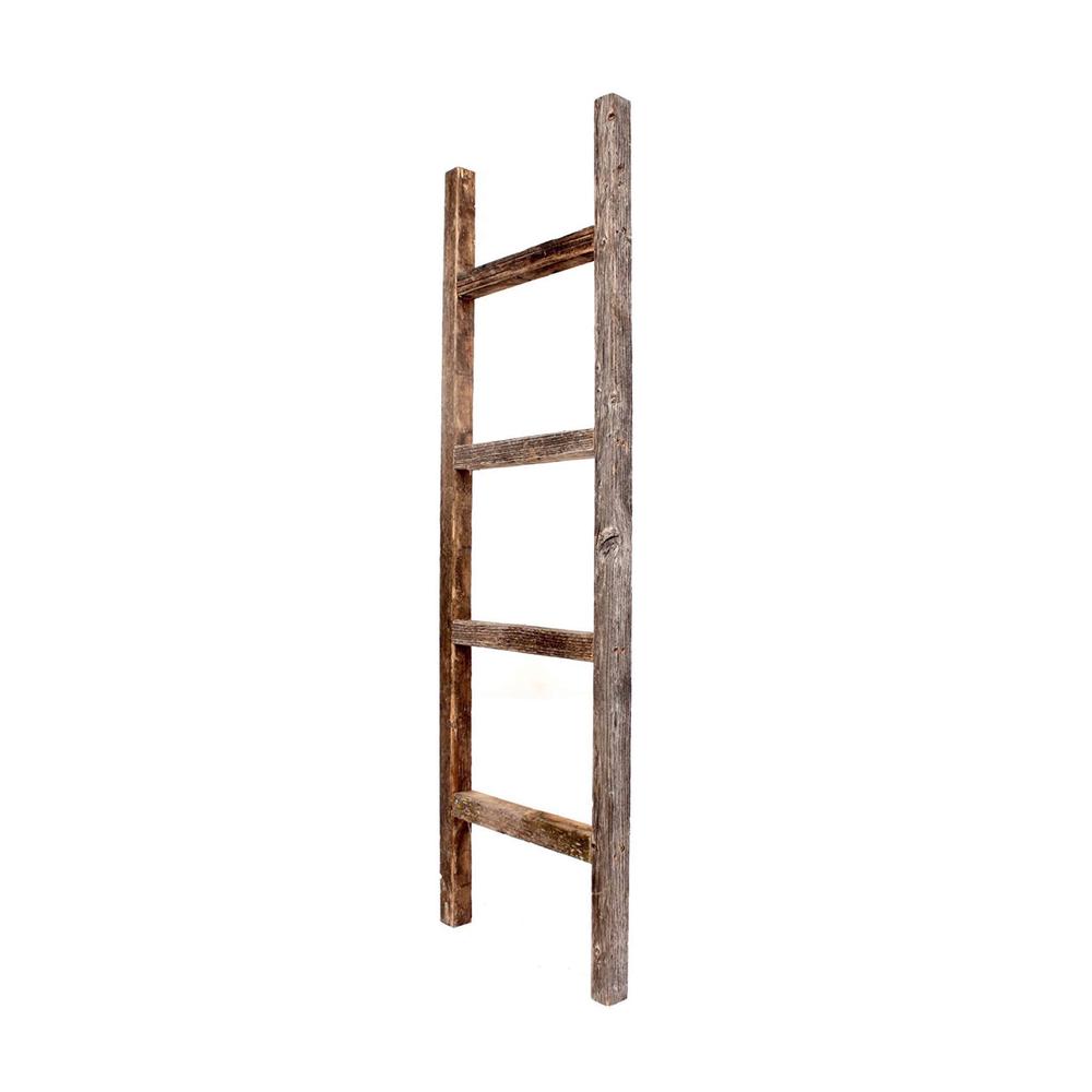 4 Step Rustic Weathered Grey Wood Ladder Shelf - 380333. Picture 1