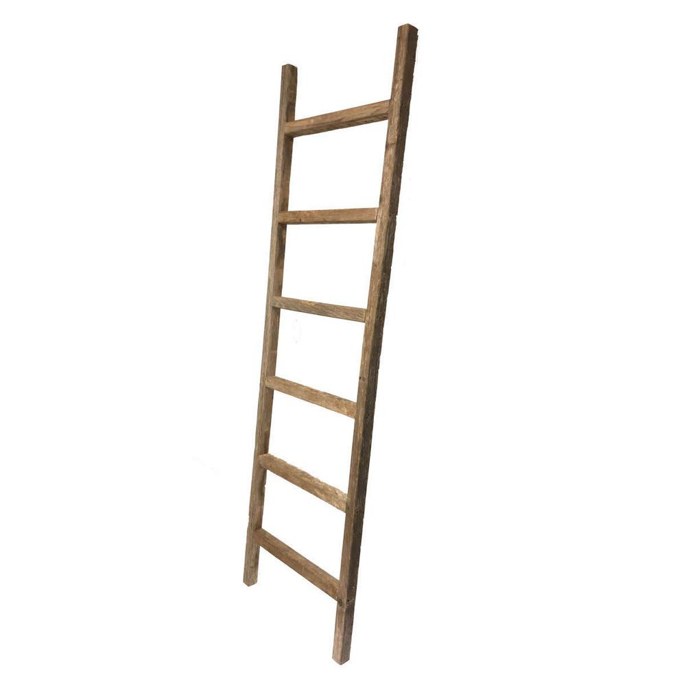 6 Step Rustic Weathered Grey Wood Ladder Shelf - 380334. Picture 1