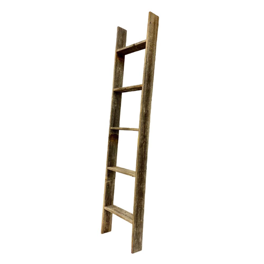 4 Step Rustic Weathered Grey Wood Ladder Shelf - 380335. Picture 1