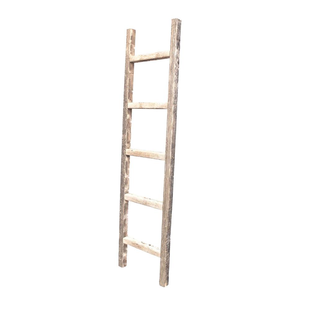 4 Step Rustic Weathered Grey Wood Ladder Shelf - 380336. Picture 1