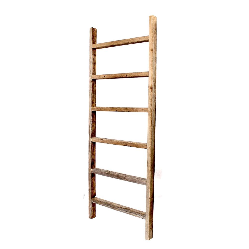 6 Step Rustic Weathered Grey Wood Ladder Shelf - 380338. Picture 1