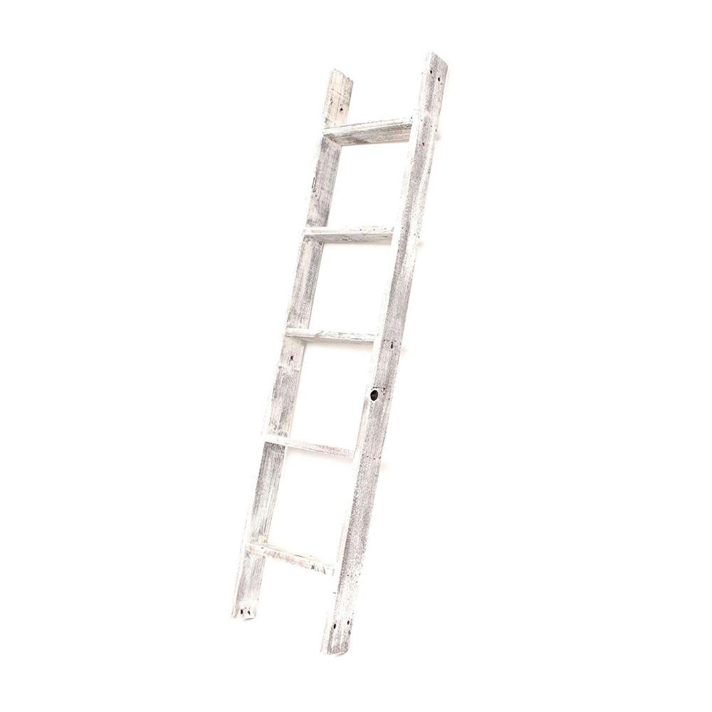 4 Step Rustic White Wood Ladder Shelf - 380339. Picture 1