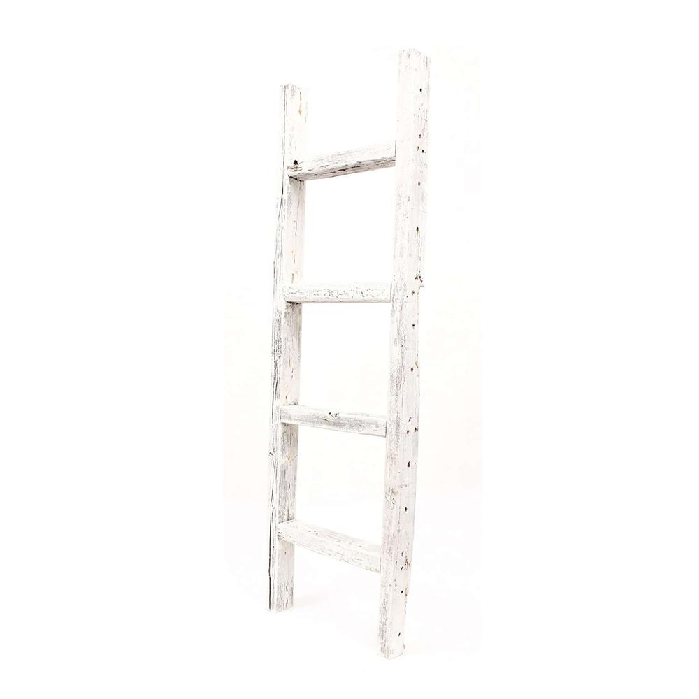 4 Step Rustic White Wood Ladder Shelf - 380340. Picture 1