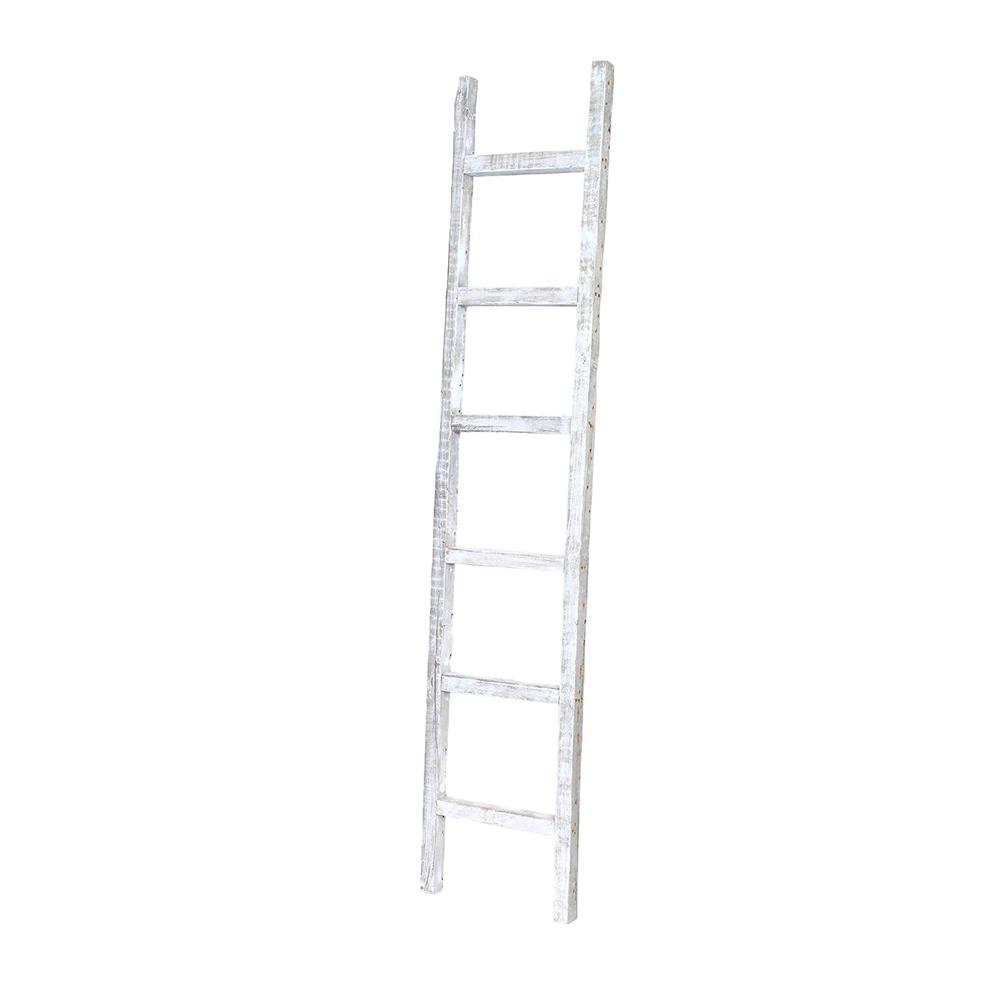6 Step Rustic White Wash Wood Ladder Shelf - 380341. Picture 1