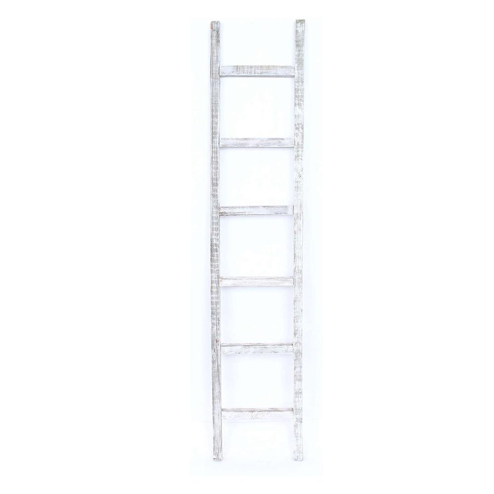 6 Step Rustic White Wash Wood Ladder Shelf - 380341. Picture 2
