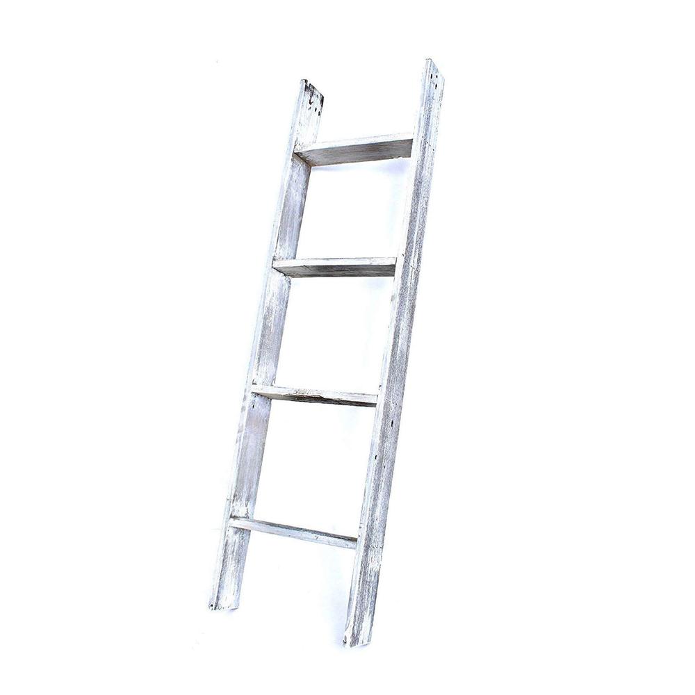 4 Step Rustic White Wood Ladder Shelf - 380342. Picture 1