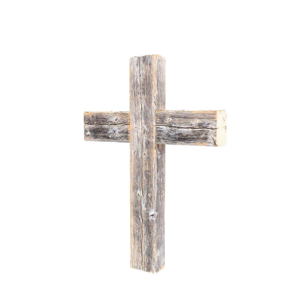 Rustic Weathered Grey Reclaimed Wood Cross Decoration - 380343. Picture 1