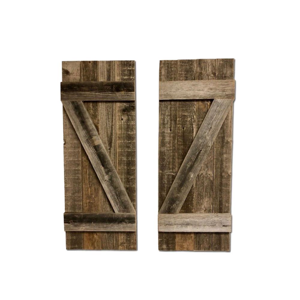 Set of 2 Rustic Natural Weathered Grey Wood Window Shutters with Hanger - 380348. Picture 1