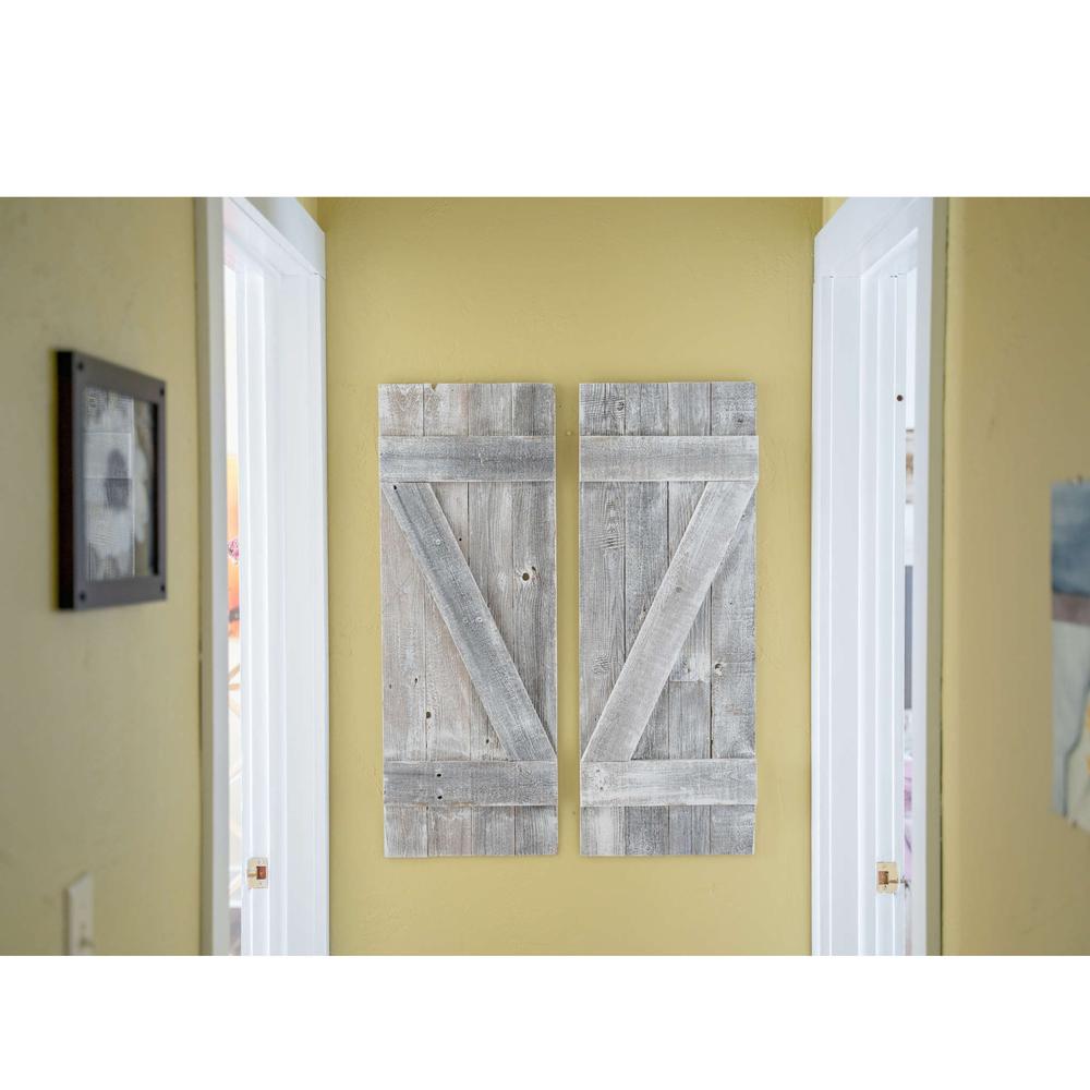 Set of 2 Rustic Natural Weathered Grey Wood Window Shutters with Hanger - 380349. Picture 2