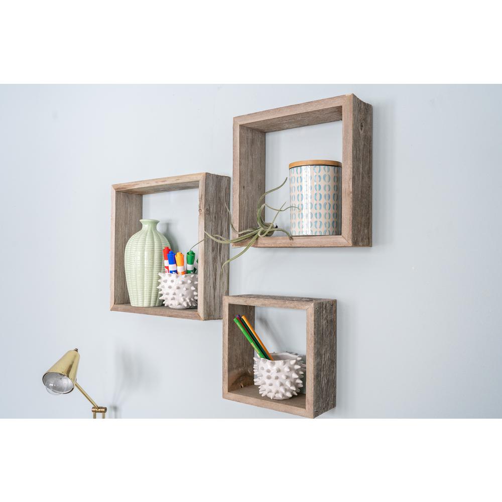 Set of 3 Square Espresso Reclaimed Wood Open Box Shelve - 380350. Picture 2