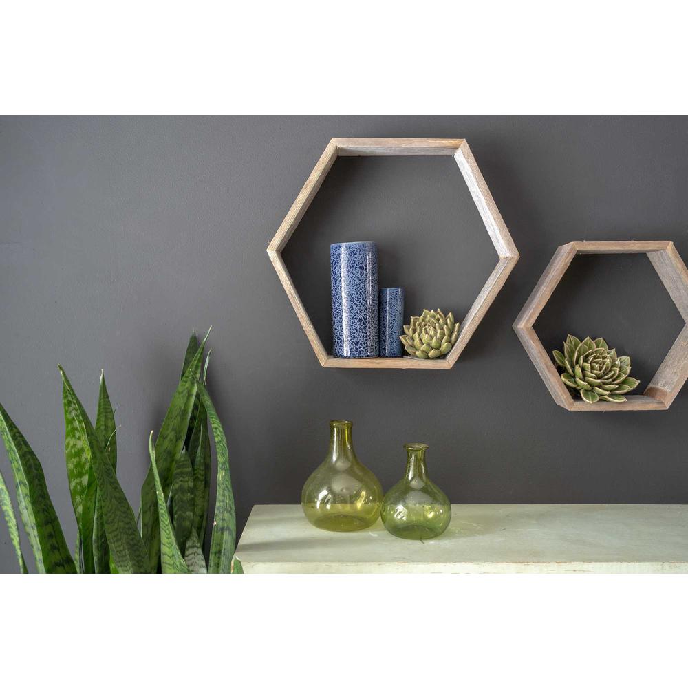 Set of 3 Hexagon Rustic Natural Weathered Grey Wood Open Box Shelve - 380354. Picture 3