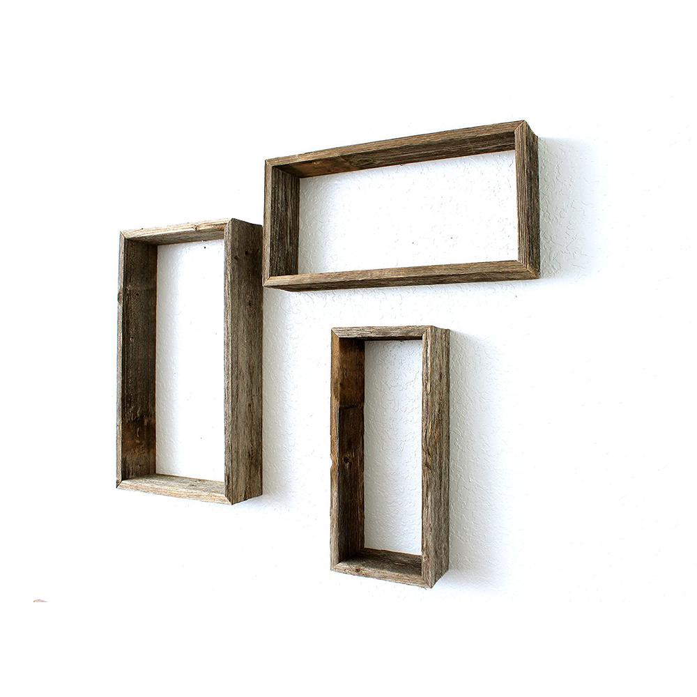 Rustic Farmhouse Set of 3 Rectangle Shadow Box Shelves - 380355. Picture 3