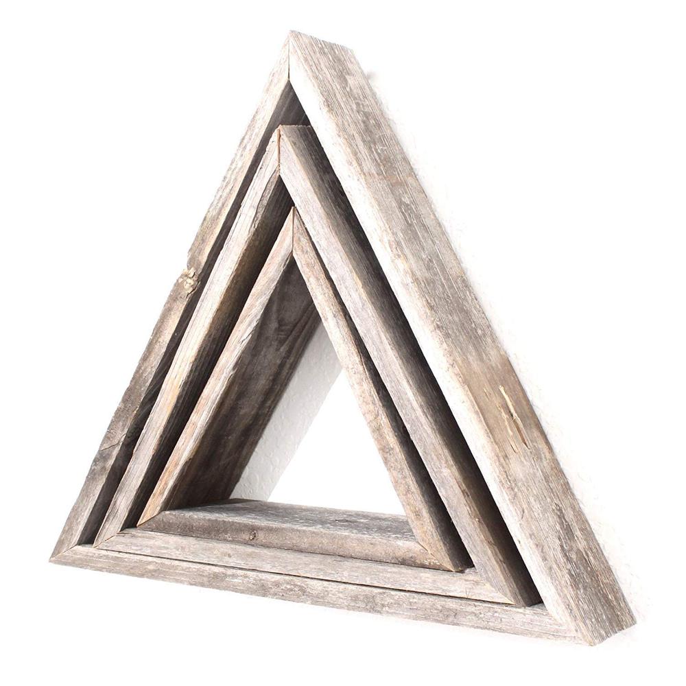 Set of 3 Triangle Rustic Natural Weathered Grey Wood Open Box Shelve - 380356. Picture 5