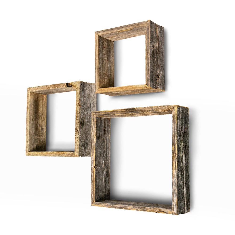 Rustic Farmhouse Set of 3 Square Shadow Box Shelves - 380357. Picture 1