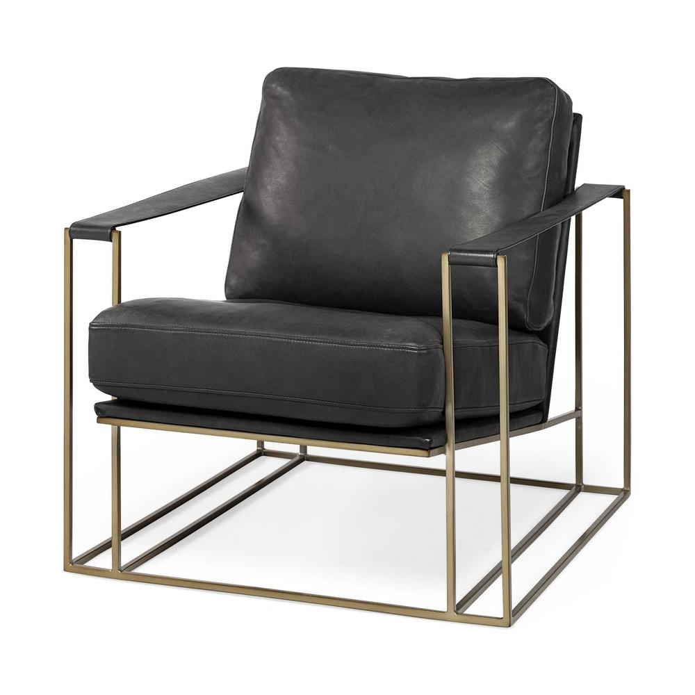 Black Leather Wrap Gold Accent Chair with Metal Frame - 380392. Picture 1