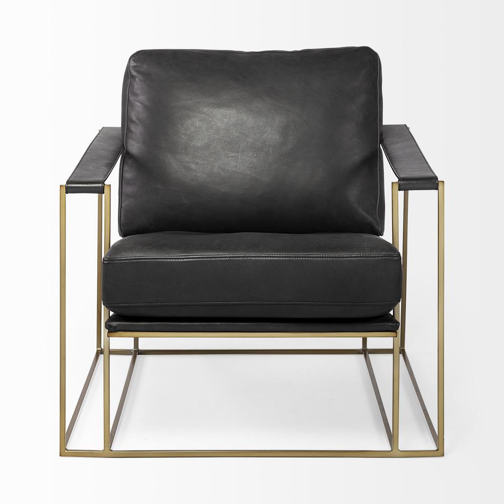 Black Leather Wrap Gold Accent Chair with Metal Frame - 380392. Picture 2