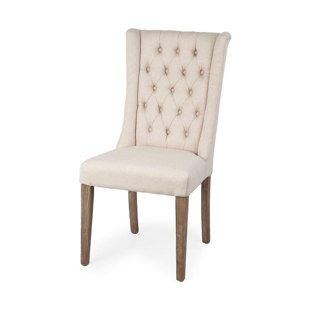 Cream Plush Linen Covering with Ash Solid Wood Base Dining Chair - 380400. Picture 1