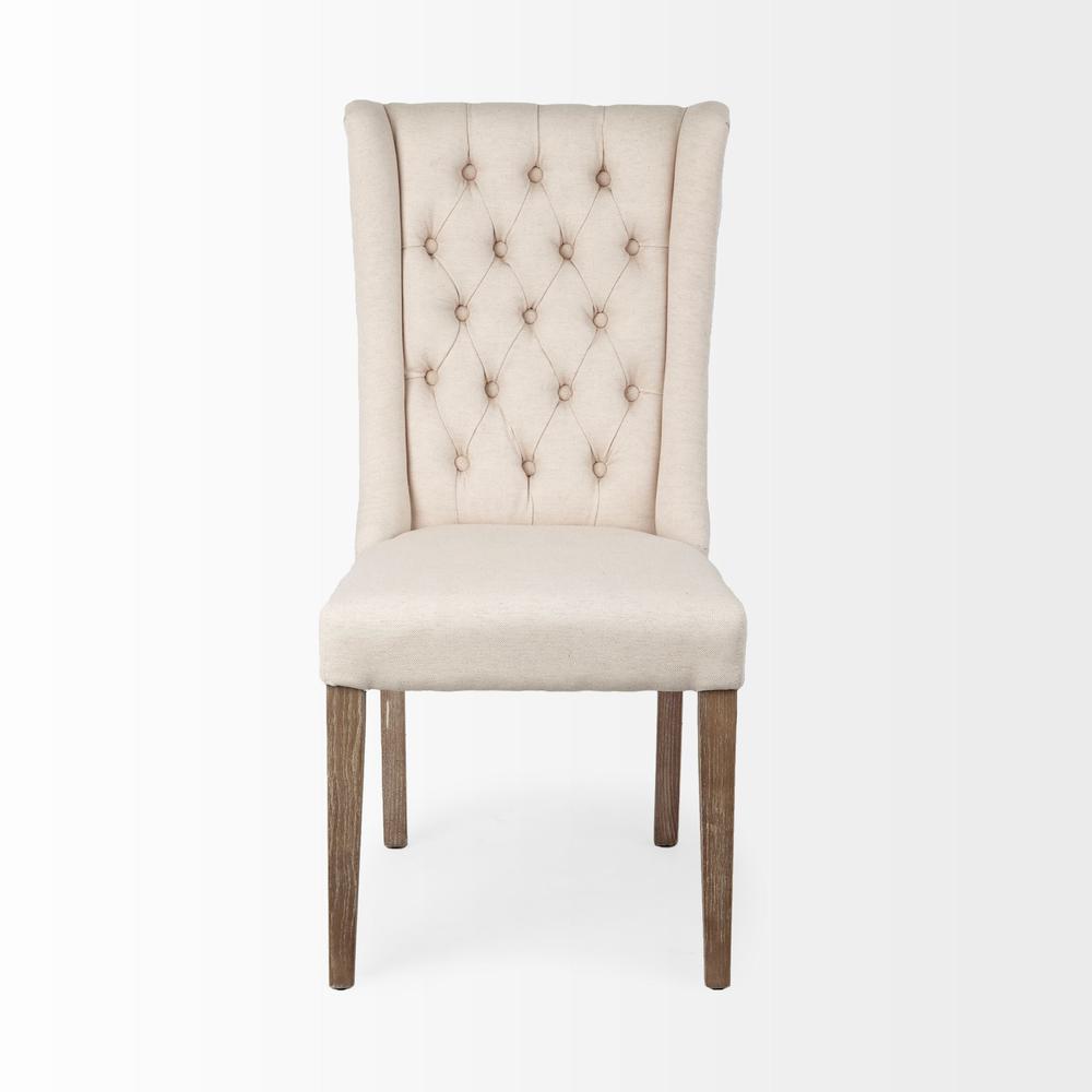 Cream Plush Linen Covering with Ash Solid Wood Base Dining Chair - 380400. Picture 2