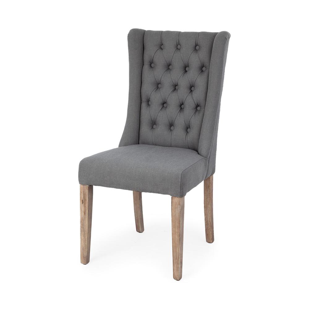 Gray Plush Linen Covering with Ash Solid Wood Base Dining Chair - 380401. Picture 1