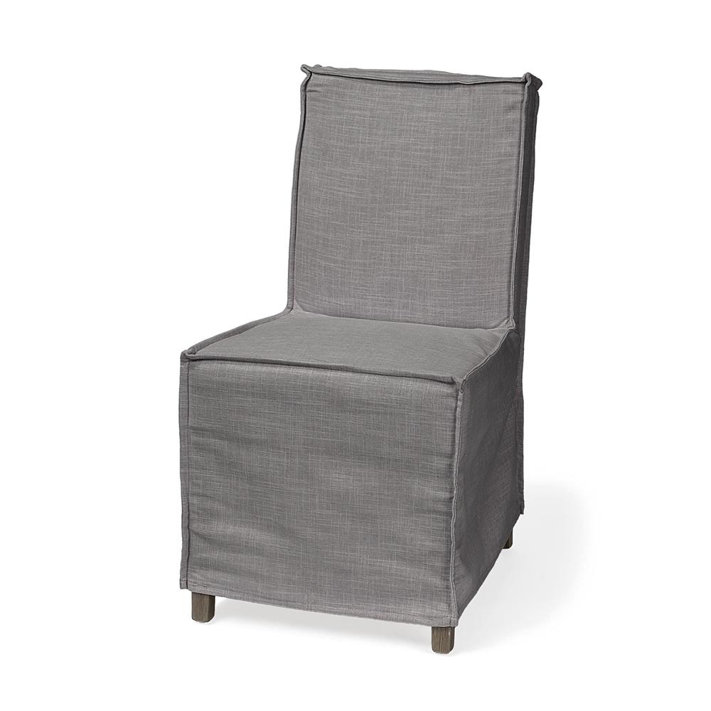 Grey Fabric Slip Cover with Brown Wooden Base Dining Chair - 380404. Picture 1