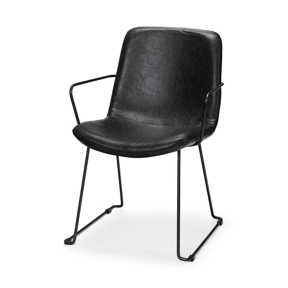 Black Faux Leather with Seat Black Iron Frame Dining Chair - 380412. Picture 1