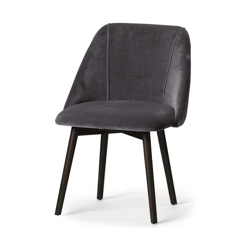 Grey Velvet Wrap with Black Wood Base Dining Chair - 380417. Picture 1