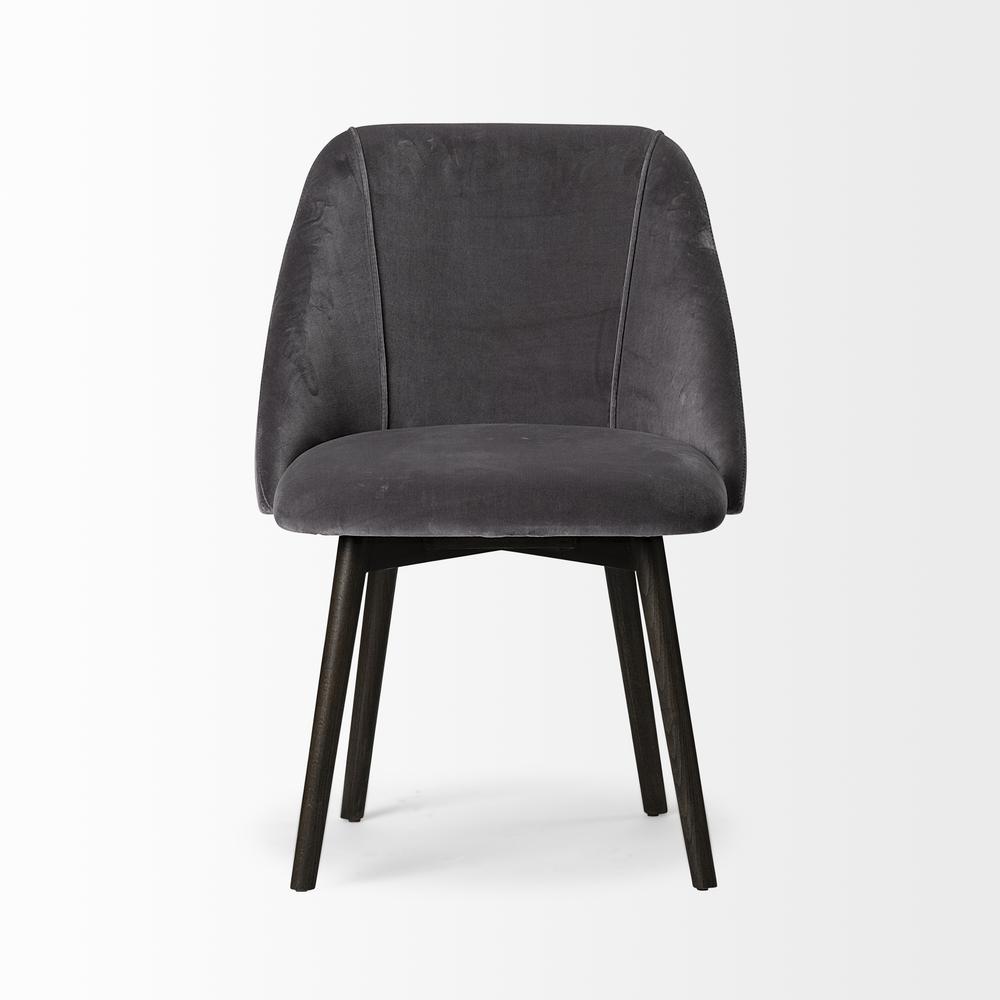 Grey Velvet Wrap with Black Wood Base Dining Chair - 380417. Picture 2