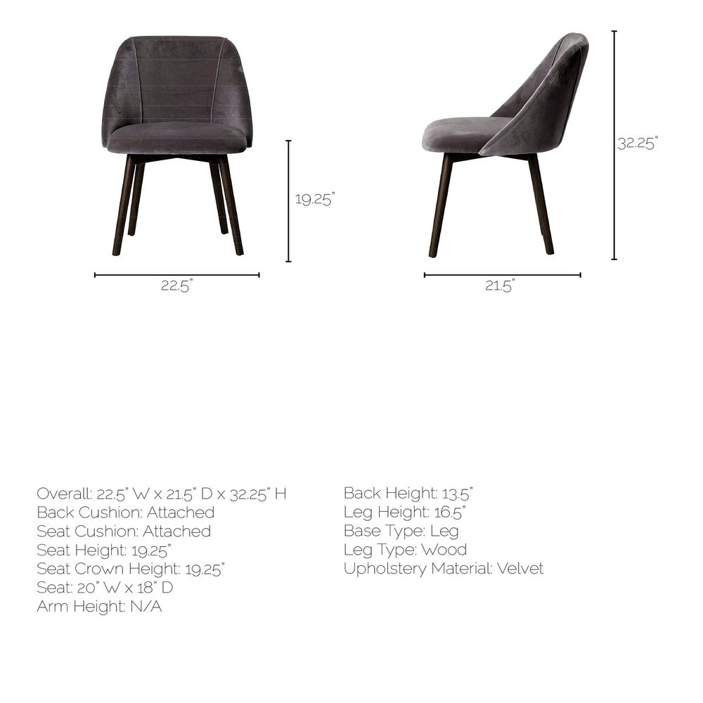 Grey Velvet Wrap with Black Wood Base Dining Chair - 380417. Picture 7
