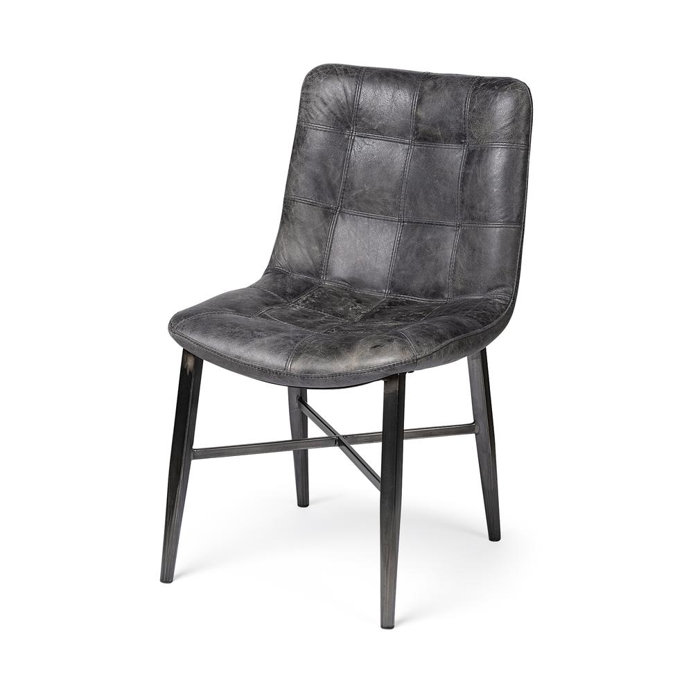 Black Leather Seat with Black Metal Frame Dining Chair - 380423. Picture 1