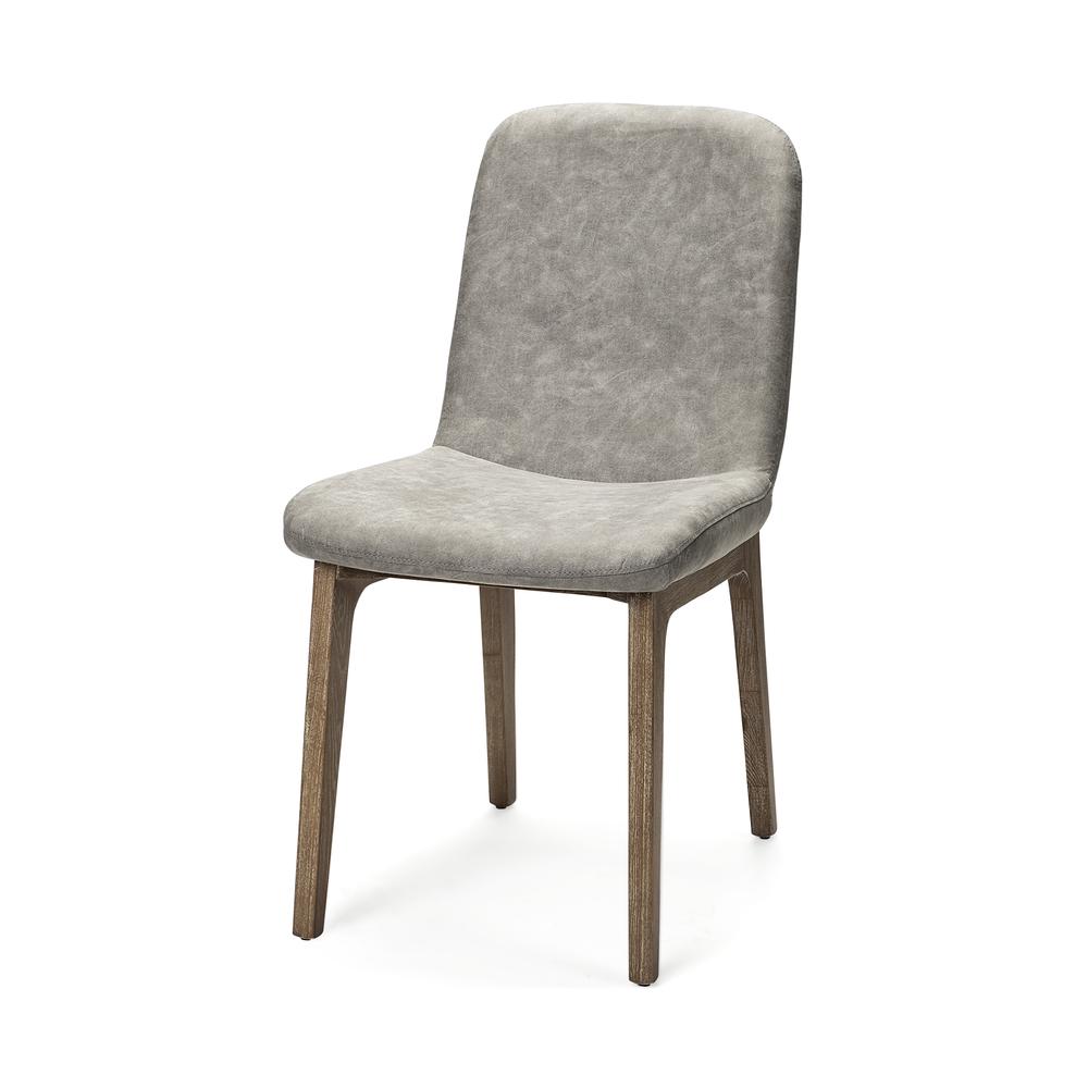 Grey Fabric Wrap with Medium Brown Wood Base Dining Chair - 380433. Picture 1