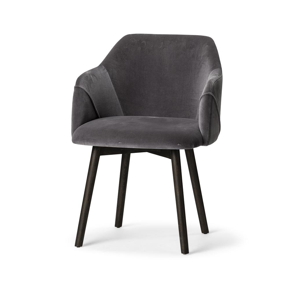Grey Velvet Wrap with Black Wooden Base Dining Chair - 380434. Picture 1