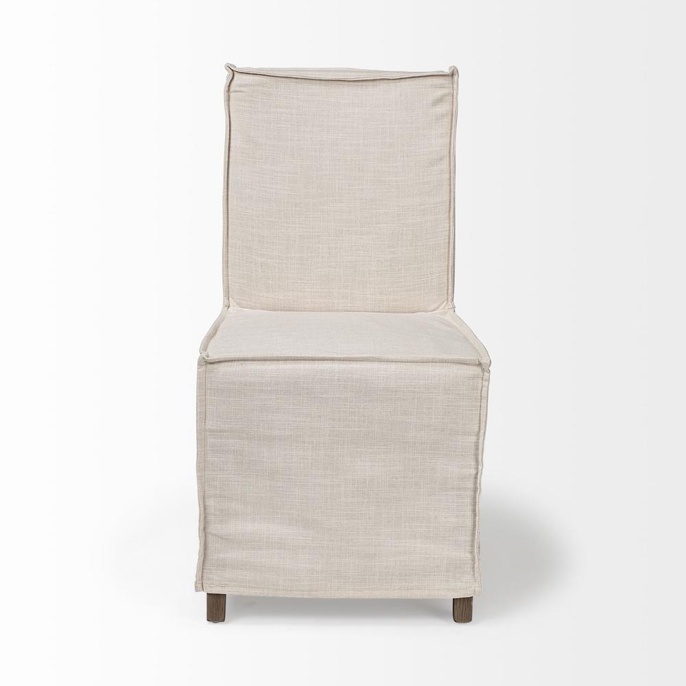Cream Fabric Slip Cover with Brown Wooden Base Dining Chair - 380441. Picture 2