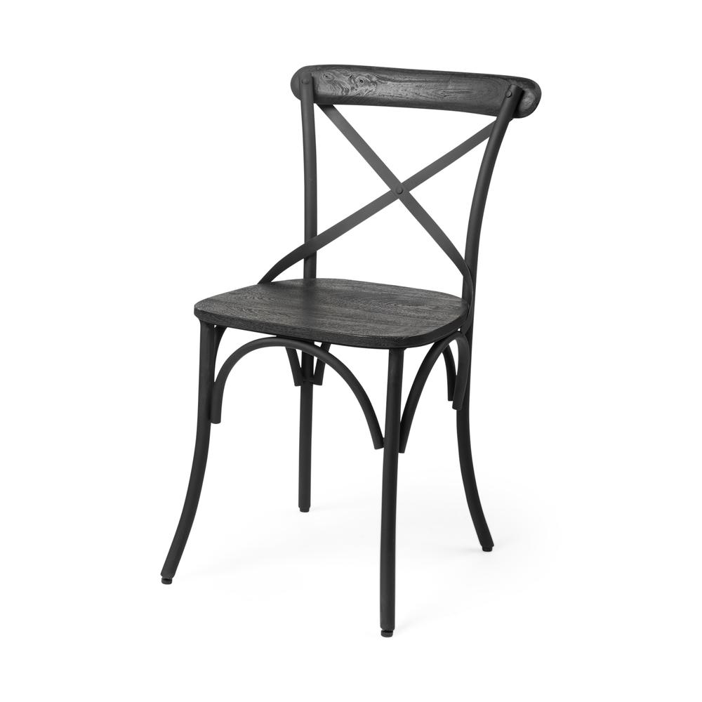 Black Solid Wood Seat with Black Iron Frame Dining Chair - 380447. Picture 1