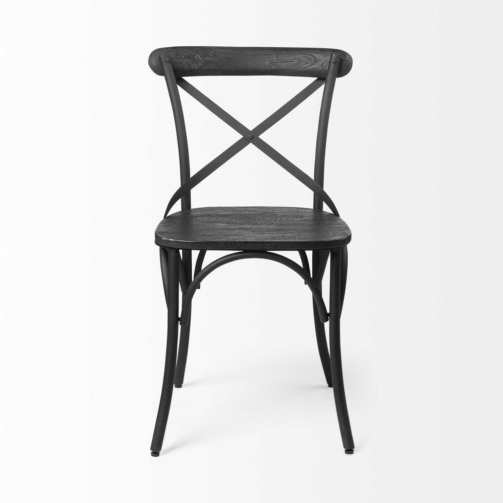 Black Solid Wood Seat with Black Iron Frame Dining Chair - 380447. Picture 2