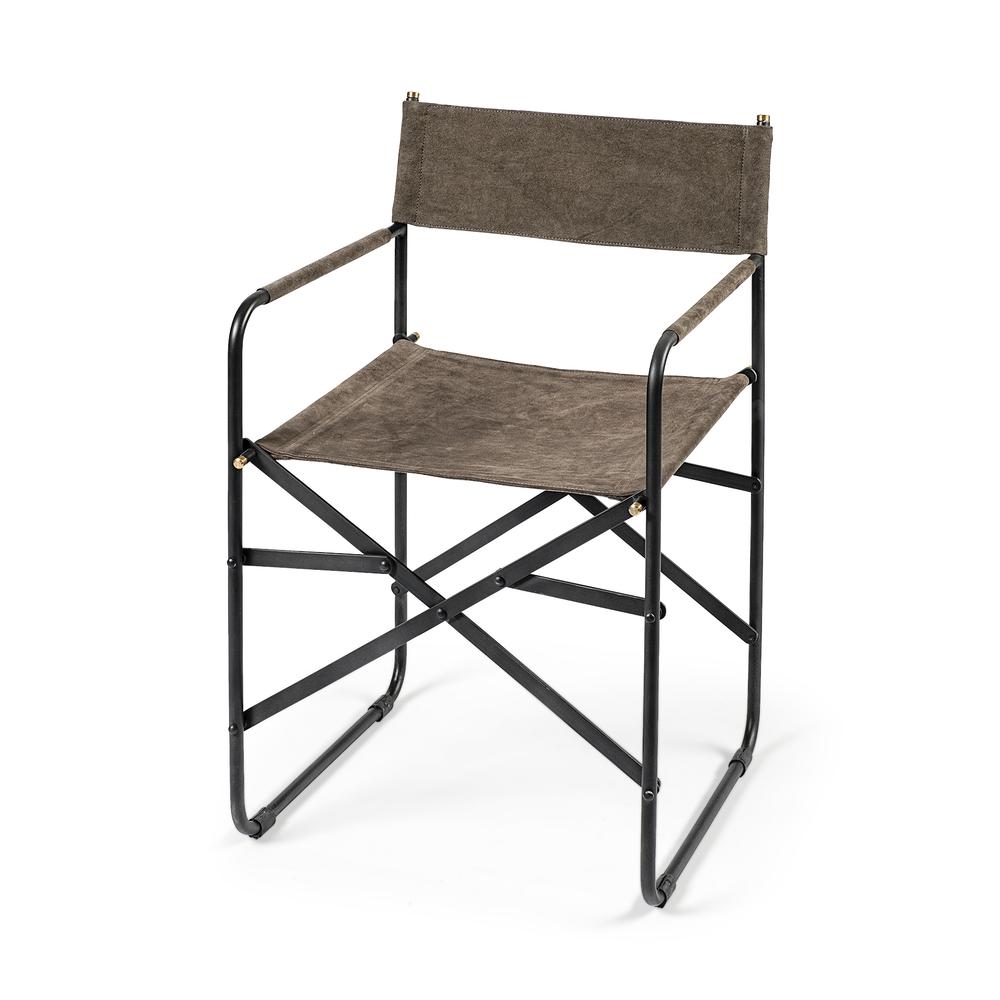 Brown Leather with Black Iron Frame Dining Chair - 380451. Picture 1
