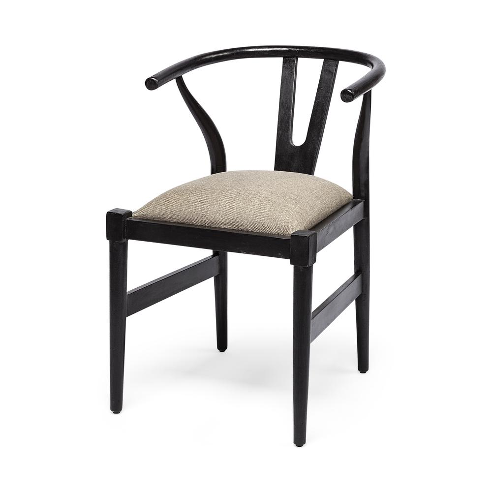 Linen Seat with Black Wooden Base Dining Chair - 380453. Picture 1