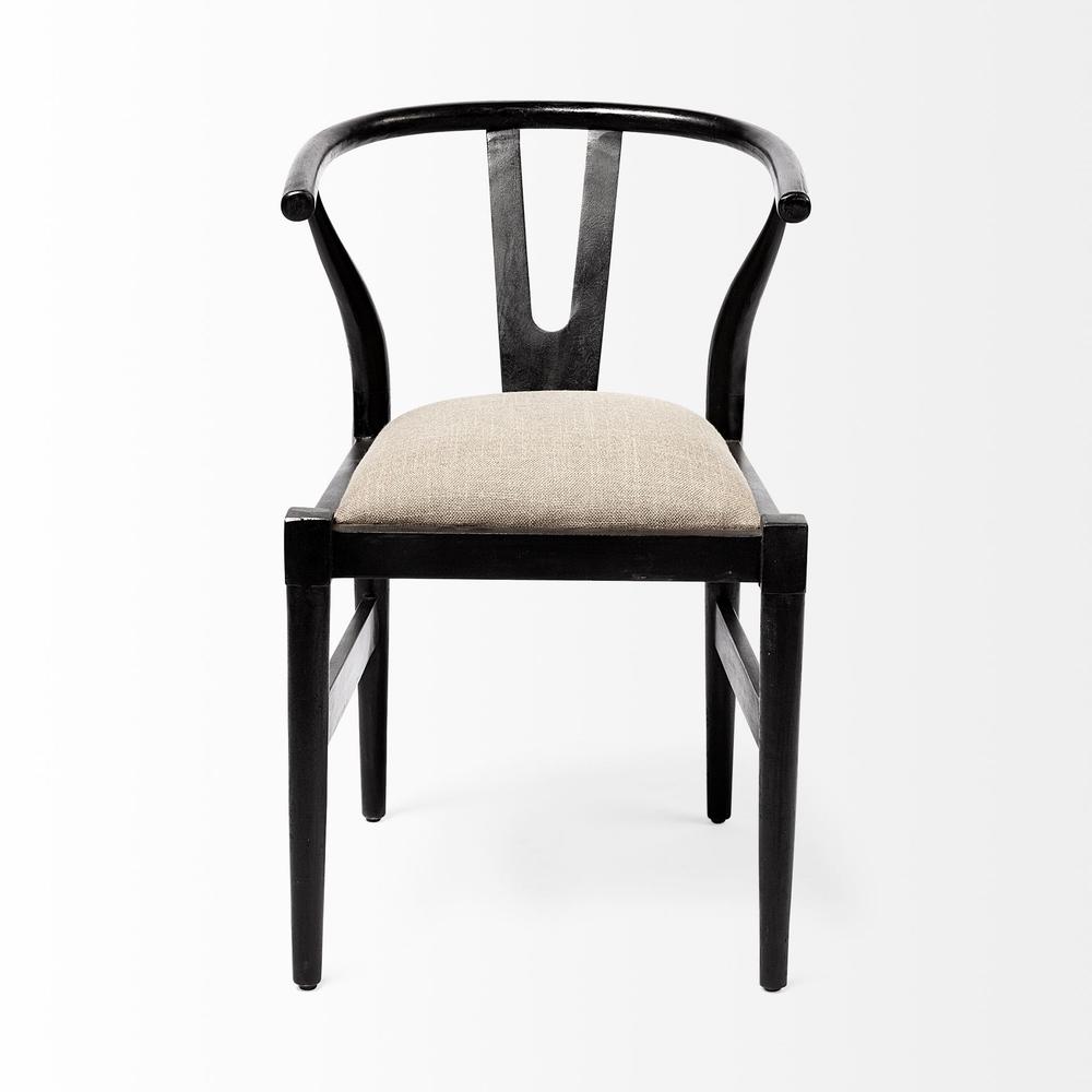 Linen Seat with Black Wooden Base Dining Chair - 380453. Picture 2