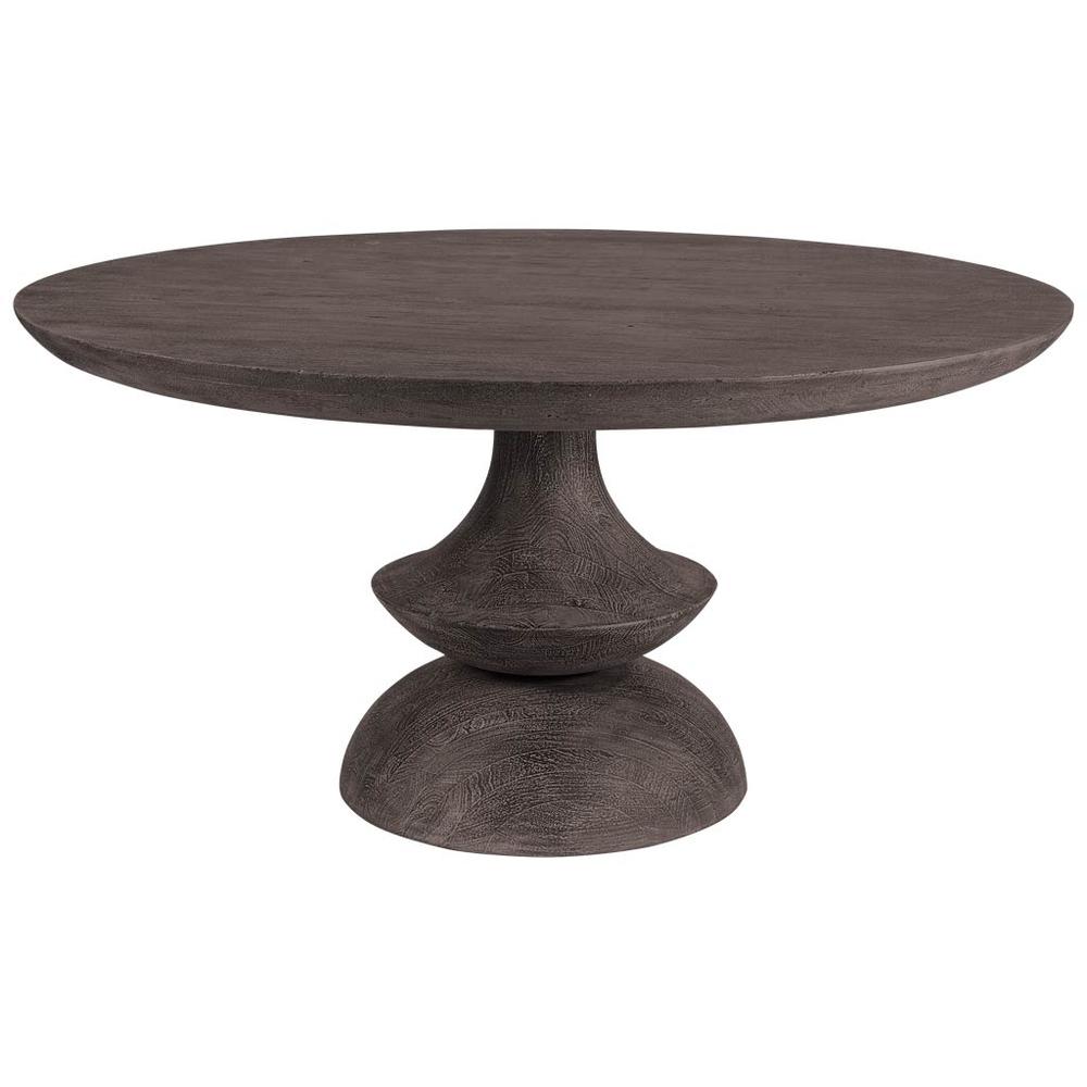 60" Round Charcoal Gray Solid Wood Table Top and Base Dining Table - 380457. Picture 1