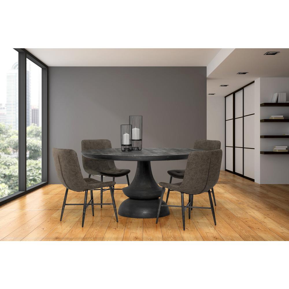 60" Round Charcoal Gray Solid Wood Table Top and Base Dining Table - 380457. Picture 6