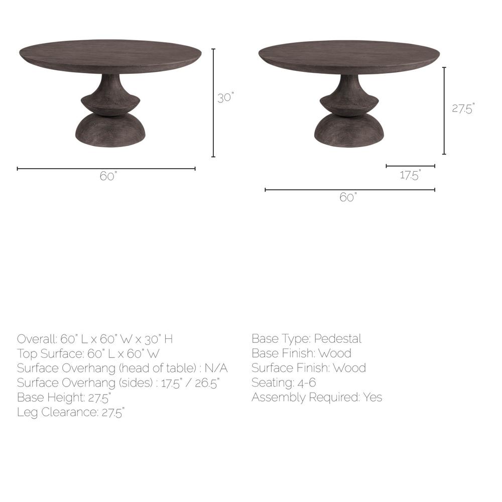 60" Round Charcoal Gray Solid Wood Table Top and Base Dining Table - 380457. Picture 8